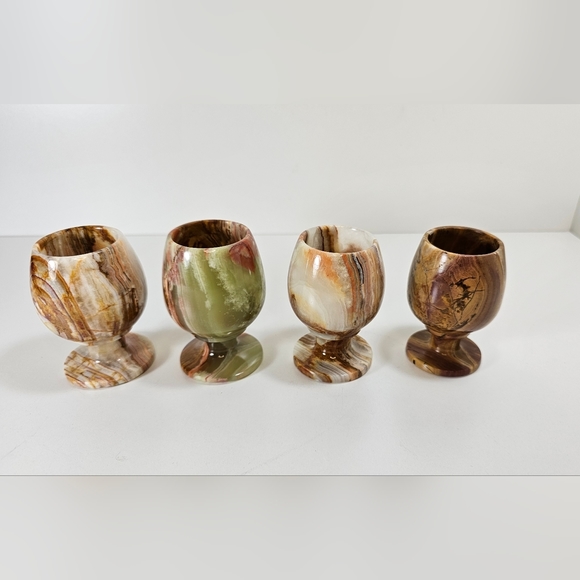 Gorgeous green and brown onyx bowls  and shot glasses - Picture 8 of 12